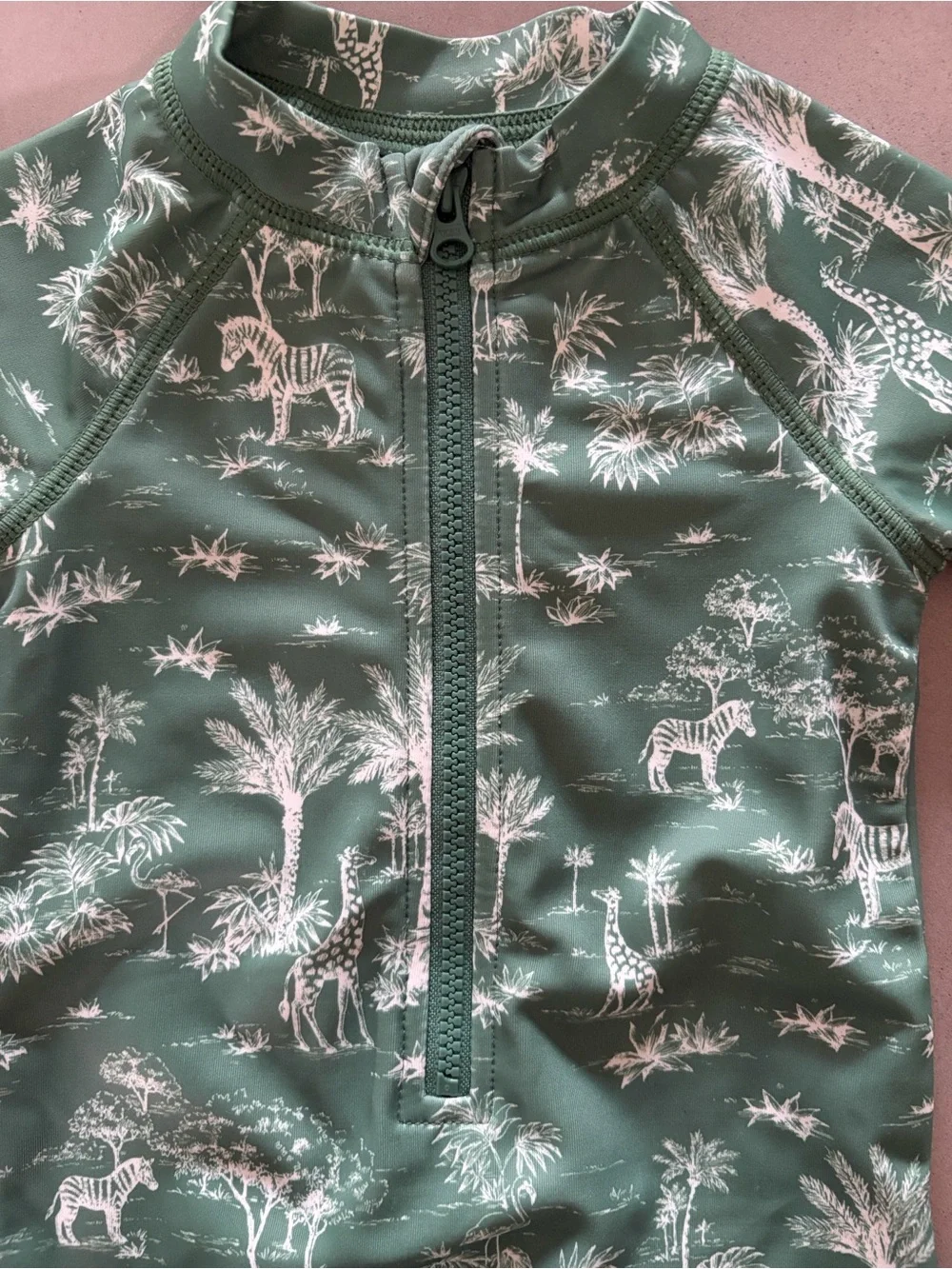 Janie and Jack Green Safari-Print Long-Sleeve Swim Romper